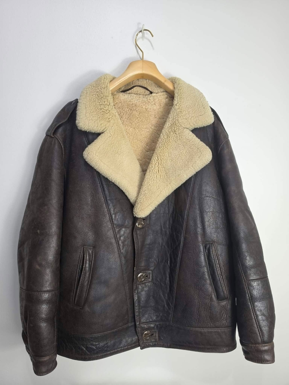 Vintage 1980s Polden Flying Jacket Sheepskin Coat Leather Aviation Bomber
